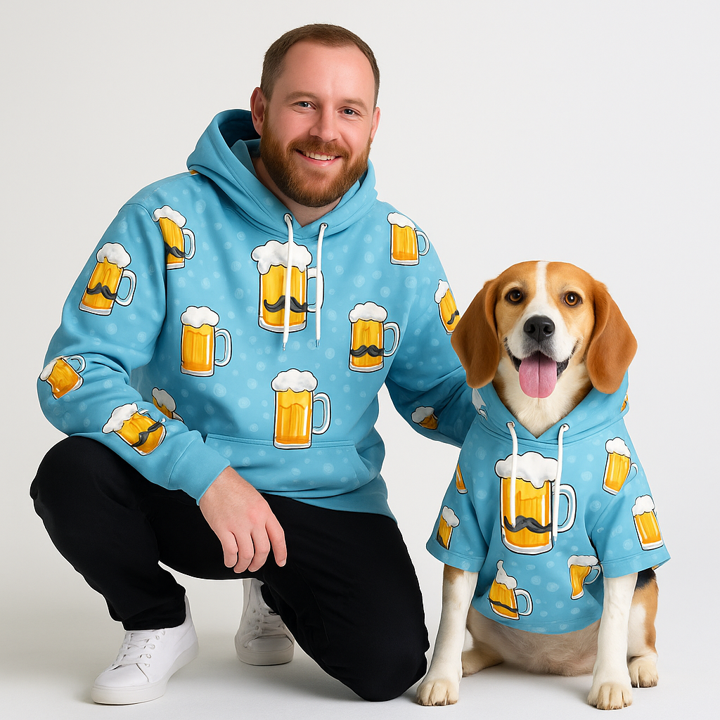 Bier Mustache Mensch-Hund Kapuzenpullover Set  Bier Mustache Mensch-Hund Kapuzenpullover Set TwinTails