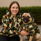 Blätter Muster Mensch-Hund Kapuzenpullover Set  Blätter Muster Mensch-Hund Kapuzenpullover Set TwinTails