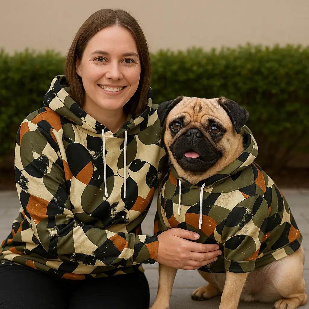 Blätter Muster Mensch-Hund Kapuzenpullover Set  Blätter Muster Mensch-Hund Kapuzenpullover Set TwinTails