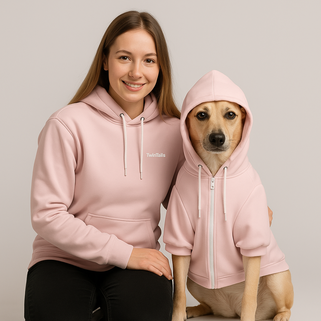 Blush Beige Mensch-Hund Kapuzenpullover Set  Mensch-Hund Kapuzenpullover Set TwinTails