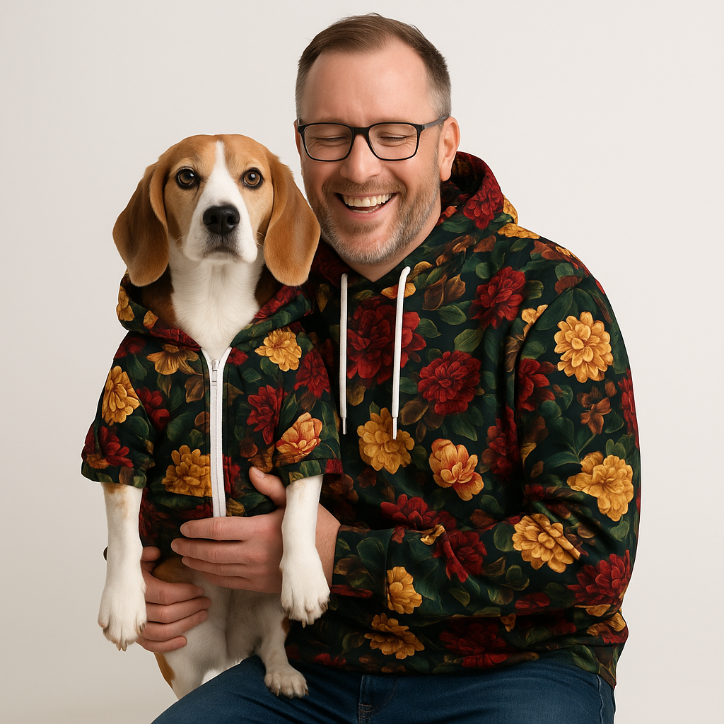 Floral Muster Mensch-Hund Kapuzenpullover Set  Mensch-Hund Kapuzenpullover Set TwinTails