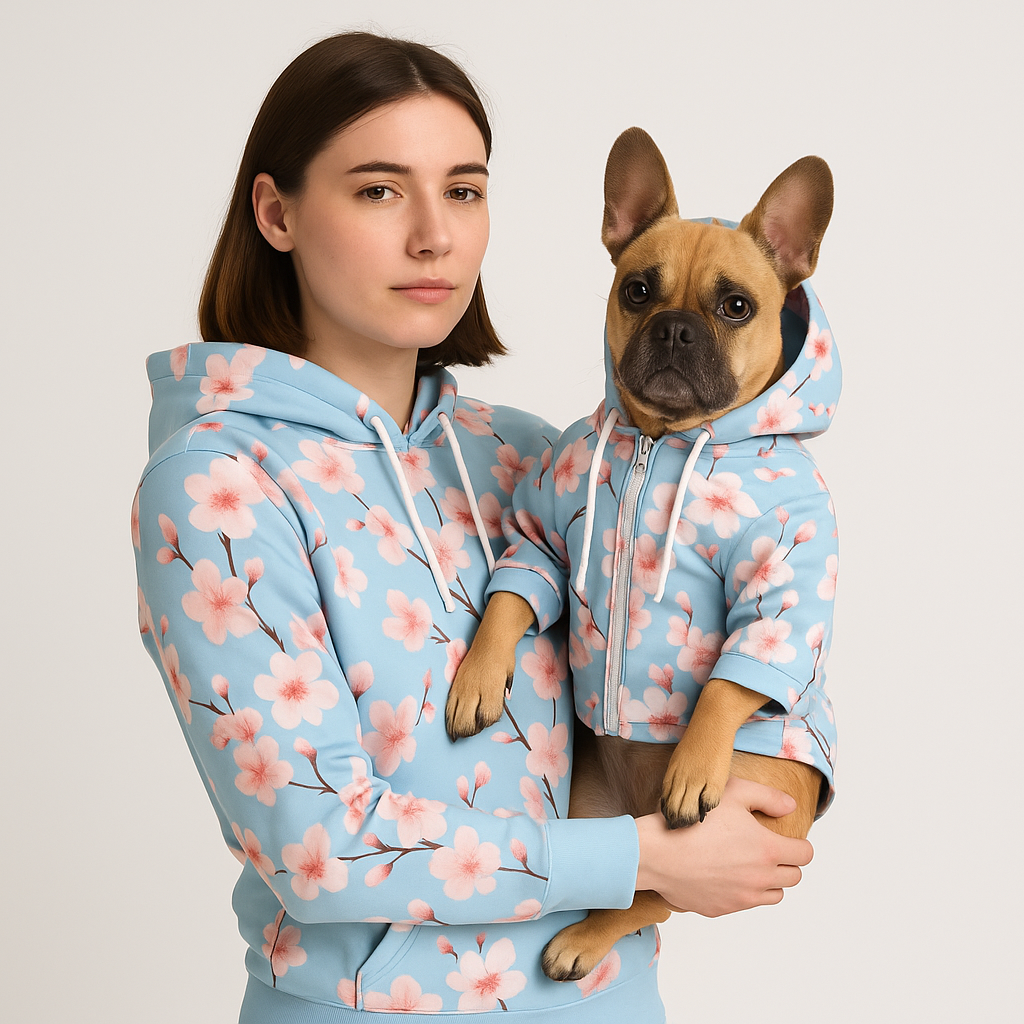Cherry Blossom Mensch-Hund Kapuzenpullover Set  Mensch-Hund Kapuzenpullover Set TwinTails