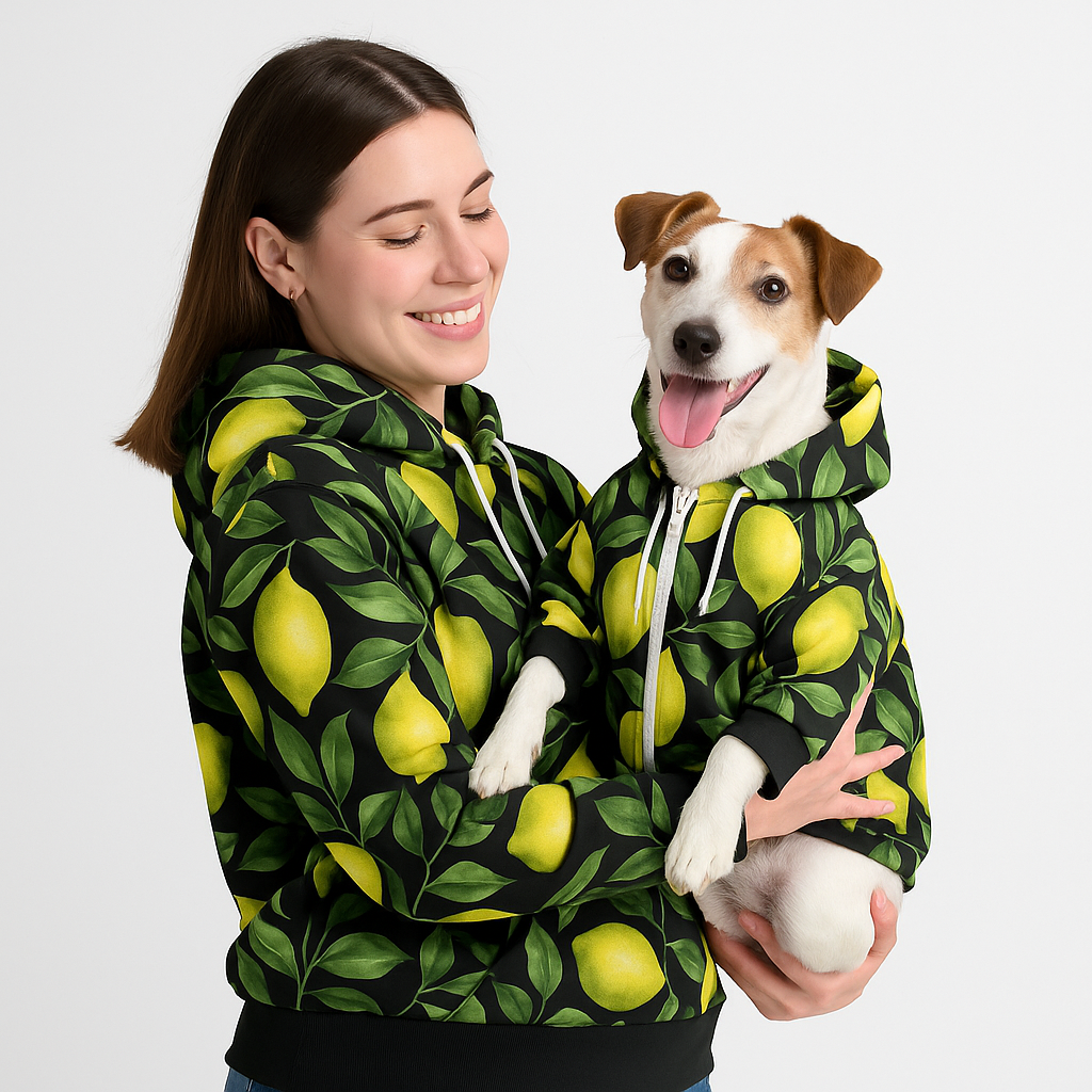 Lemon Mensch-Hund Kapuzenpullover Set  Mensch-Hund Kapuzenpullover Set TwinTails