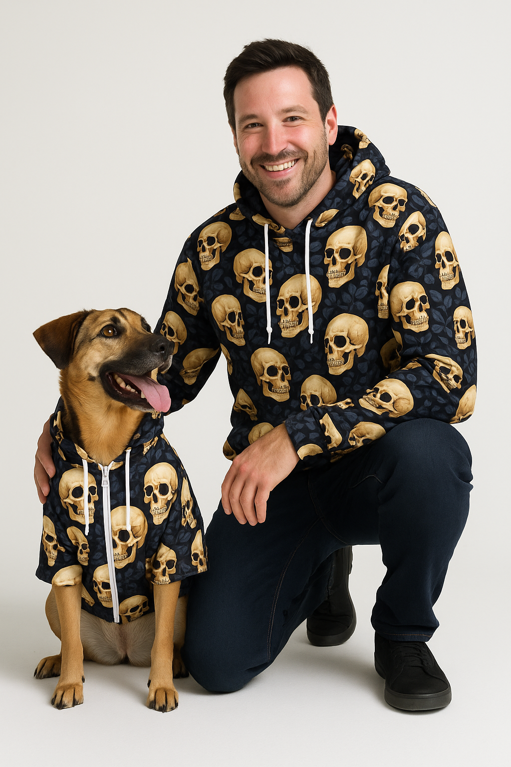 Skulls Muster Mensch-Hund Kapuzenpullover Set  Mensch-Hund Kapuzenpullover Set TwinTails