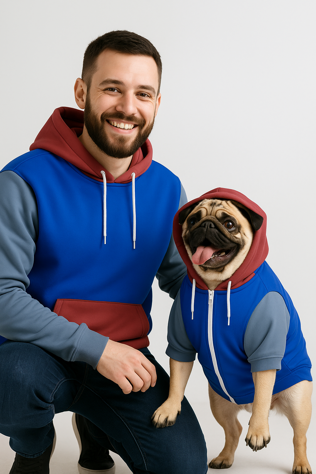 Deep Universe Mensch-Hund Kapuzenpullover Set  Mensch-Hund Kapuzenpullover Set TwinTails