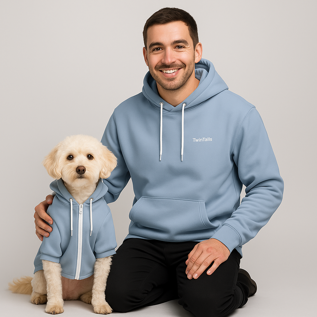 Dusty Blue Mensch-Hund Kapuzenpullover Set  Mensch-Hund Kapuzenpullover Set TwinTails