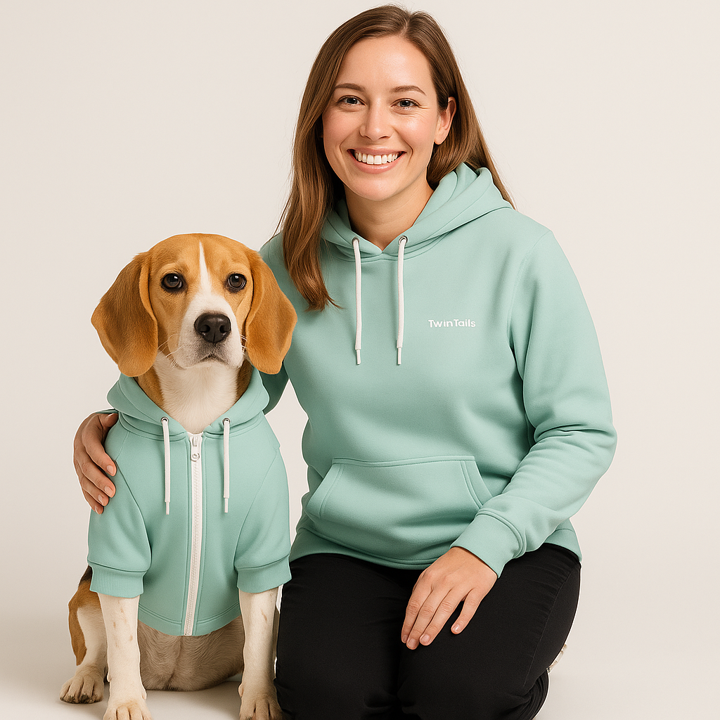 Dusty Mint Mensch-Hund Kapuzenpullover Set  Mensch-Hund Kapuzenpullover Set TwinTails