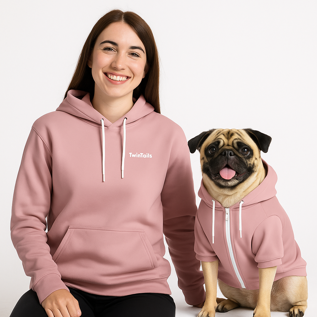 Dusty Rose Mensch-Hund Kapuzenpullover Set  Mensch-Hund Kapuzenpullover Set TwinTails