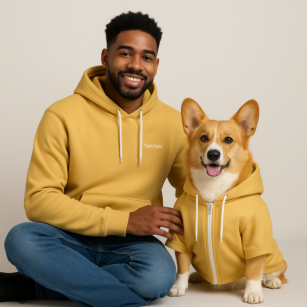 Faded Mustard Mensch-Hund Kapuzenpullover Set  Mensch-Hund Kapuzenpullover Set TwinTails