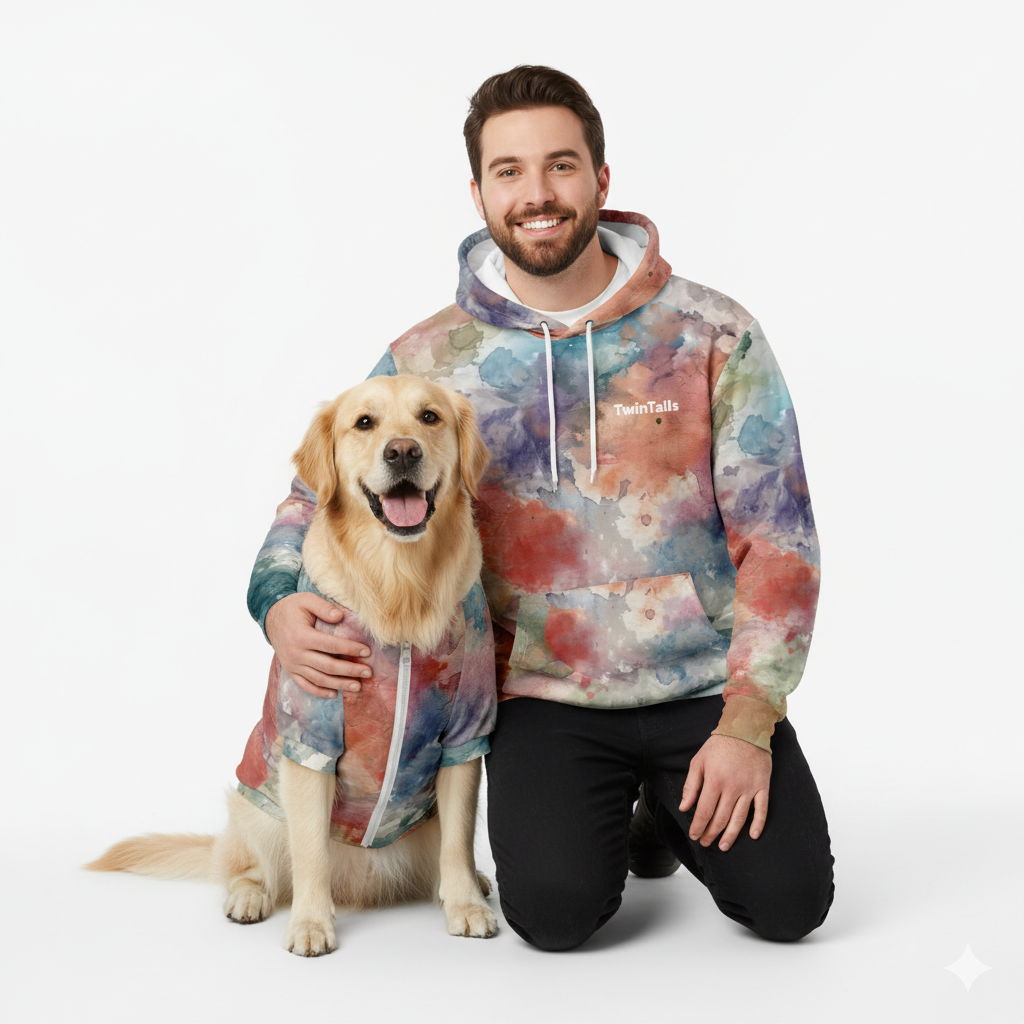 Orange Blue Mensch-Hund Kapuzenpullover Set  Mensch-Hund Kapuzenpullover Set TwinTails