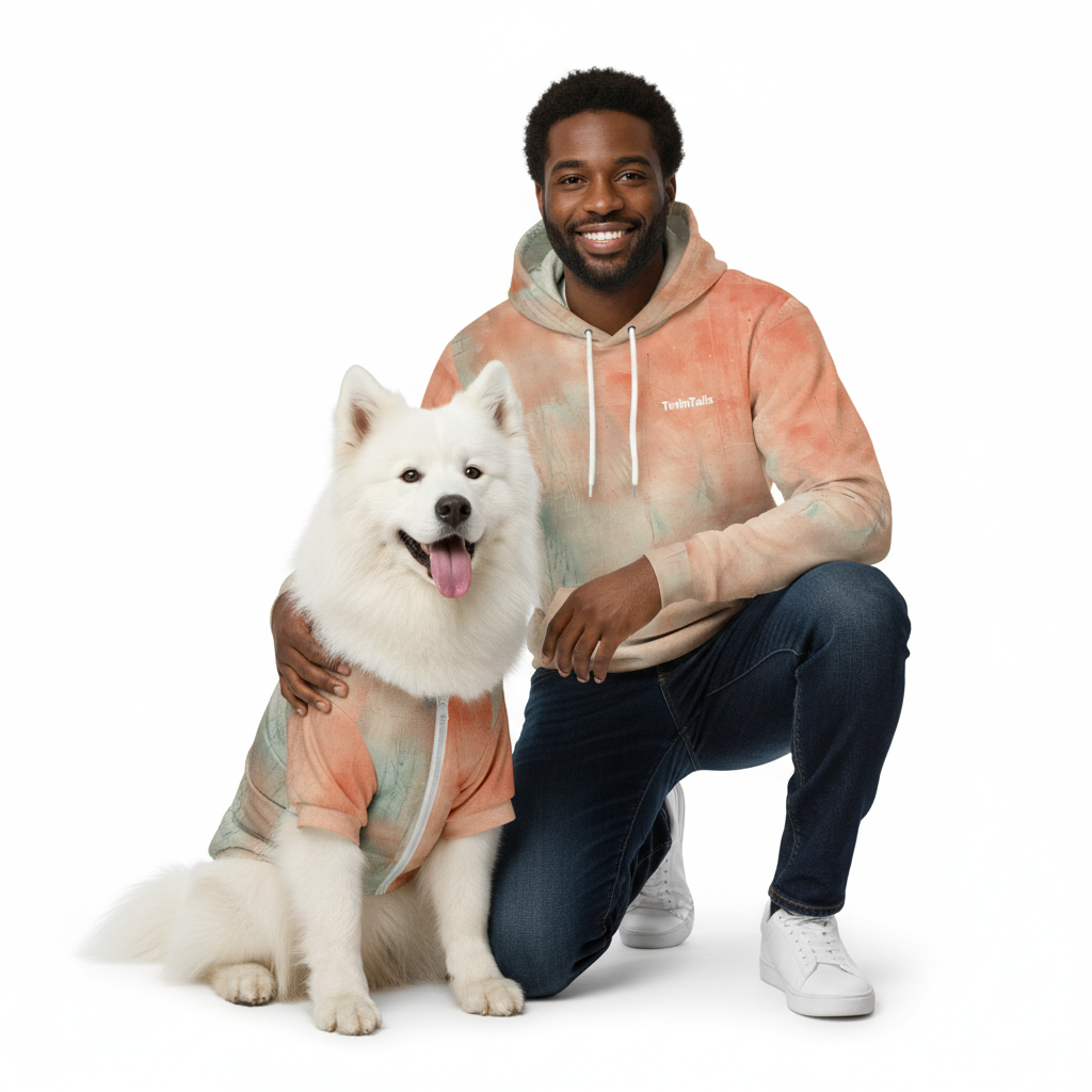 Samt Orange Mensch-Hund Kapuzenpullover Set  Mensch-Hund Kapuzenpullover Set TwinTails