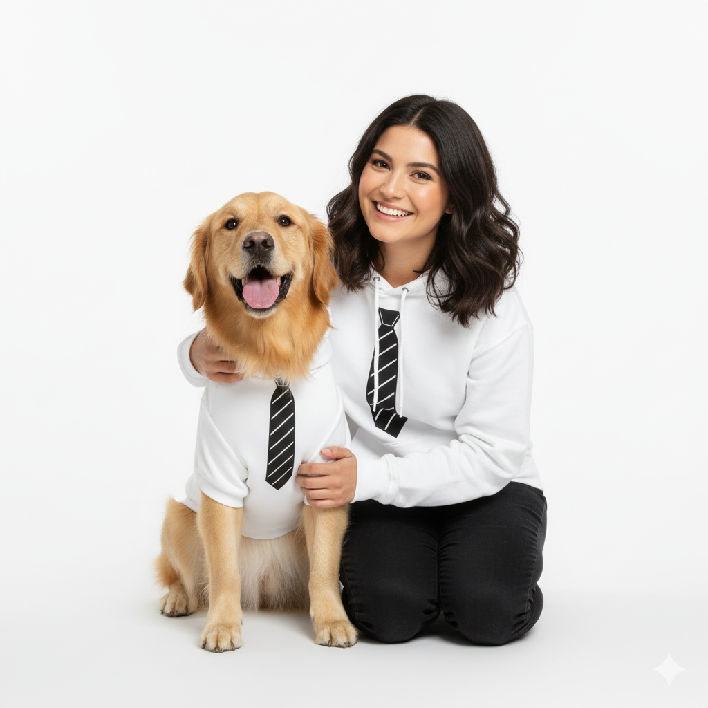 White Necktie Mensch-Hund Kapuzenpullover Set  Mensch-Hund Kapuzenpullover Set TwinTails