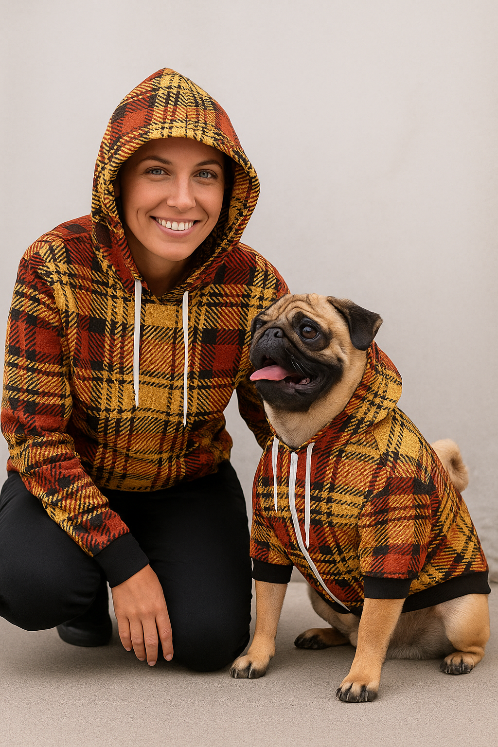 Herbstkaro Mensch-Hund Kapuzenpullover Set  Herbstkaro Mensch-Hund Kapuzenpullover Set TwinTails
