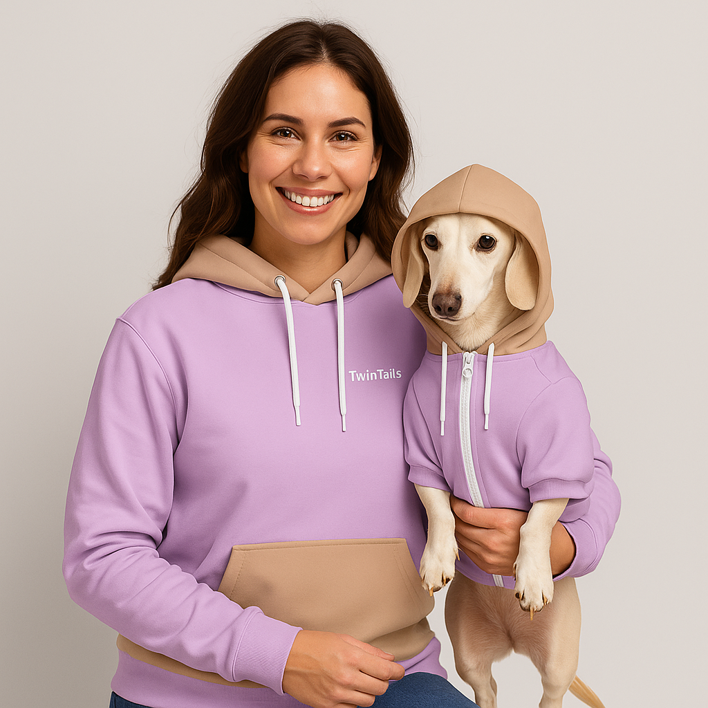 Lavender Latte Mensch-Hund Kapuzenpullover Set  Mensch-Hund Kapuzenpullover Set TwinTails