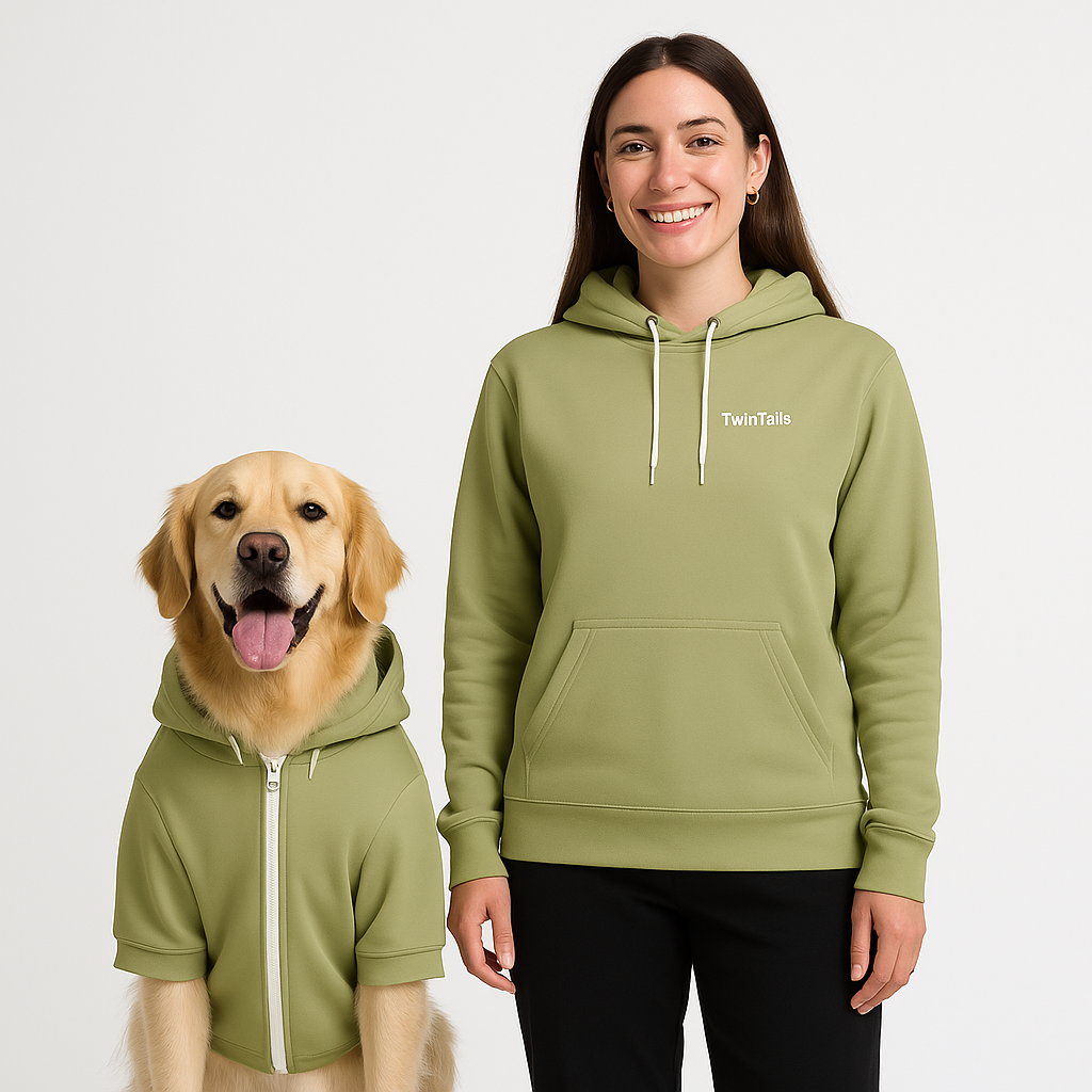Soft Olive Mensch-Hund Kapuzenpullover Set  Mensch-Hund Kapuzenpullover Set TwinTails
