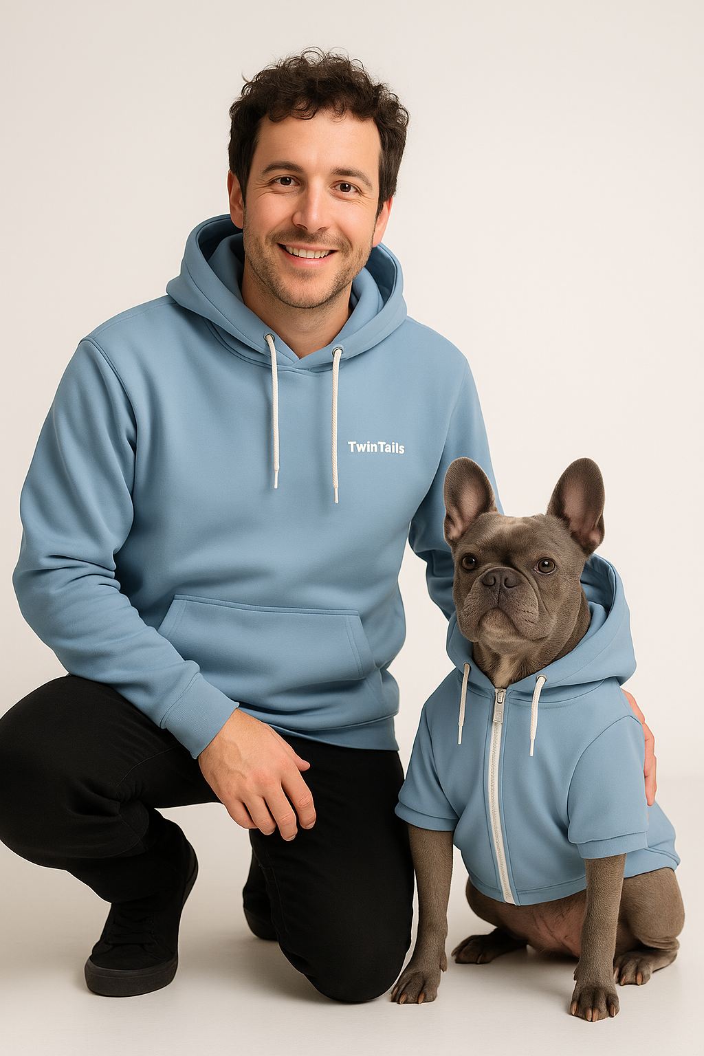Washed Denim Mensch-Hund Kapuzenpullover Set  Mensch-Hund Kapuzenpullover Set TwinTails
